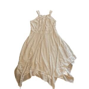 Chicos size 2 white Hankerchief crochet gauzy coastal dress Sleeveless 12 large